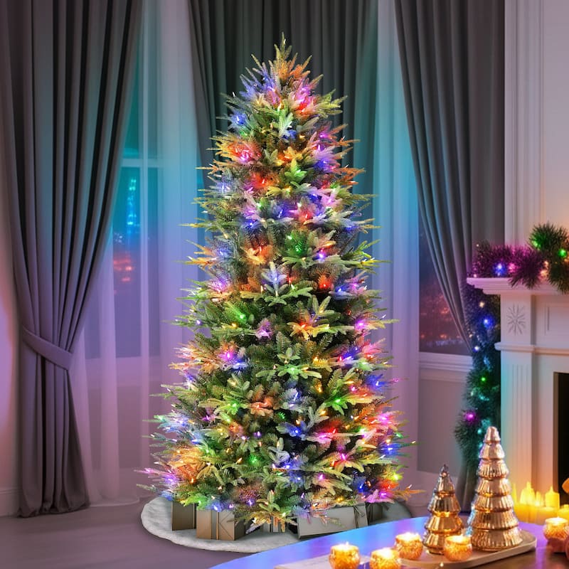 Puleo International 6.5' Pre-Lit Artificial Fraser Fir Slim Tree with 600 Dual-Color LED Lights