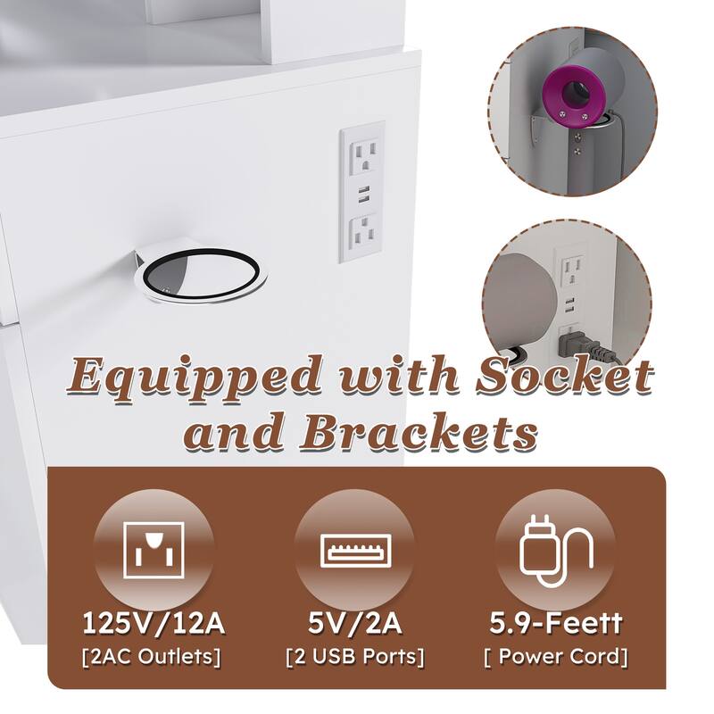 Vanity Desk with LED Mirror & Power Outlet, Makeup Dressing Table