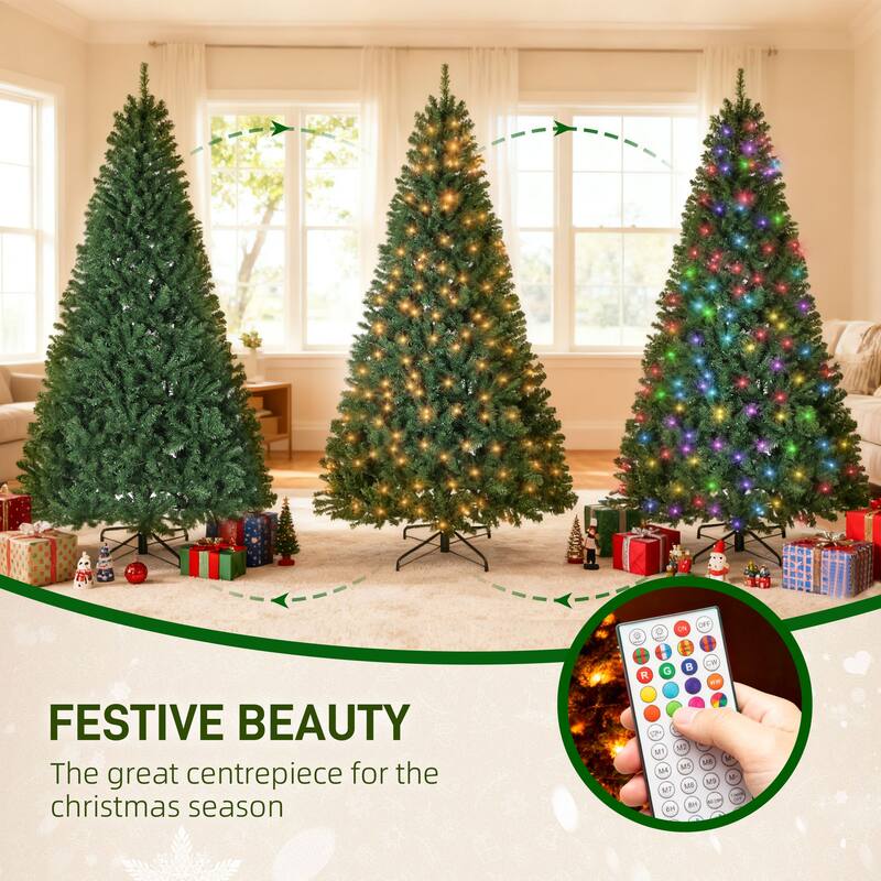 HOMCOM 7.5ft Prelit Xmas Tree: Dimmable RGB, 6 Modes, Remote, Timer, Metal Stand, Green