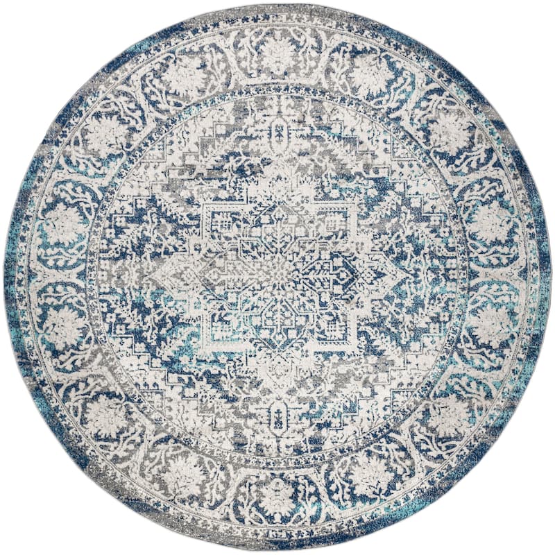 JONATHAN Y Traditional Persian Vintage Medallion Area Rug - 6' Round - Navy /Light Grey