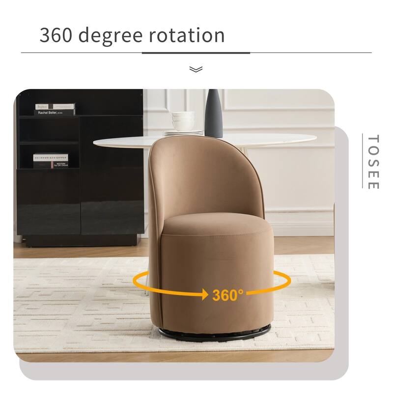 Upholstered Kitchen & Dining Room Barrel Chair, 360 Degree Swivel Comfy Armless Accent Makeup Vanity Side Chair