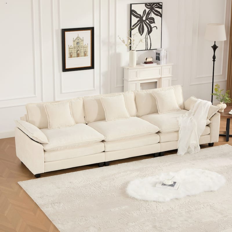 Roomfitters 3-Seater Cloud Sofa, Modern Chenille Upholstered Sectional Couch with Wide Armrests and Deep Cushions