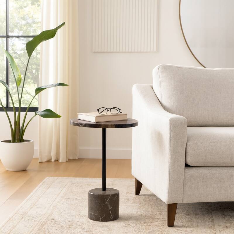 Marble Stone Modern End Table with Iron Base - Black, 21 in. - 15" x 15" x 20.75" - Marble - 15" x 15" x 20.75" - Black