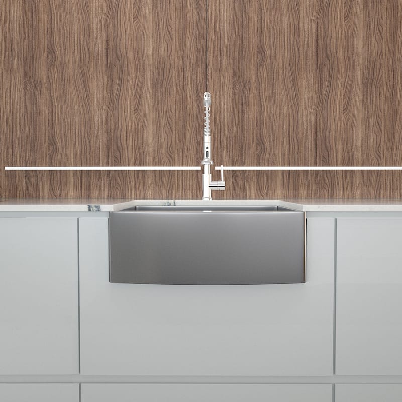 24 inch Farmhouse Kitchen Sink Gunmetal Black Apron Front 16 Gauge Stainless Steel Deep Single Bowl Kitchen Farm Sinks