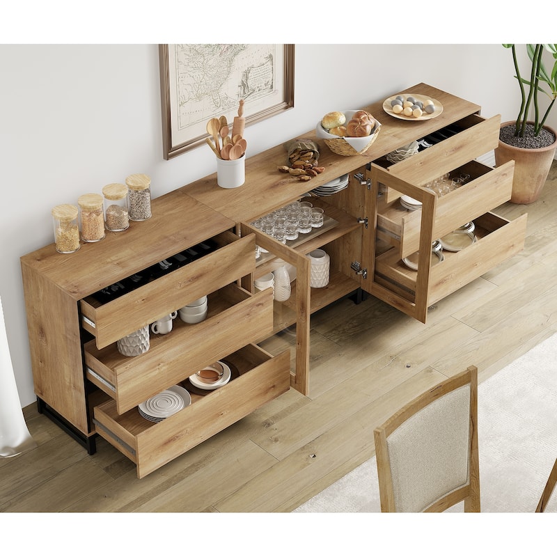 3 In 1 TV Stand for Tvs Up to 100 Inch, Modern TV Console with Glass Doors and 6 Drawers, Entertainment Center for Living Room