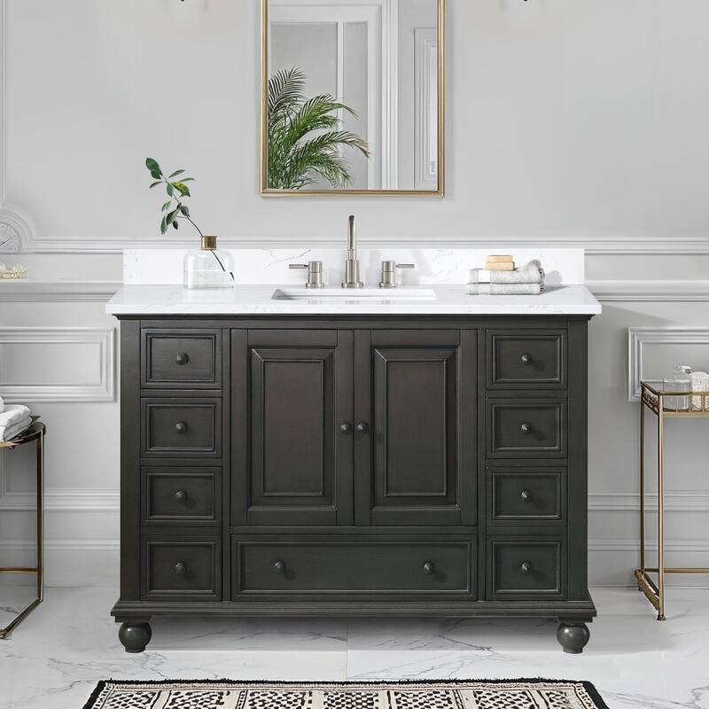 Thompson 48 in. Single Sink Bathroom Vanity with Engineered Stone Top - 49"W x 22"D x 35"H - Charcoal Glaze