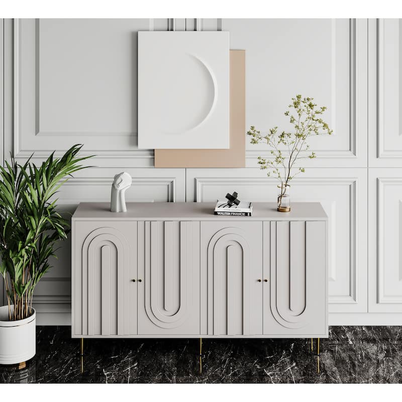 60" Modern Blue/ Grey Lacquered 4 Door Wooden Sideboard Buffet Server Accent Storage Cabinet