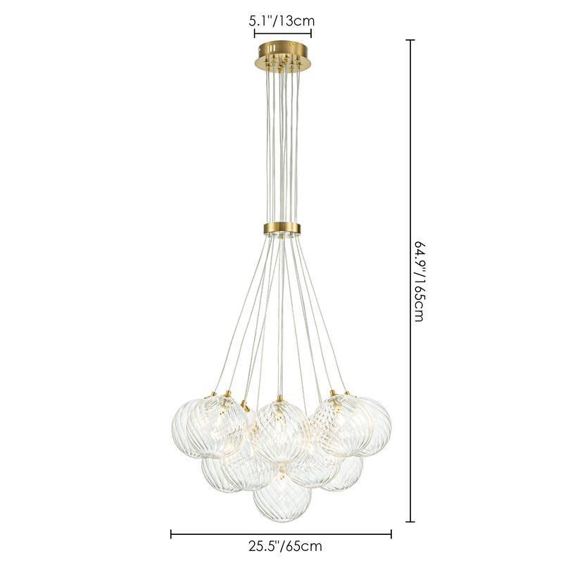 13/ 19-Light Modern Glam Gold Sputnik Cluster Swirled Glass Globe Bubble Chandelier for Dining Room