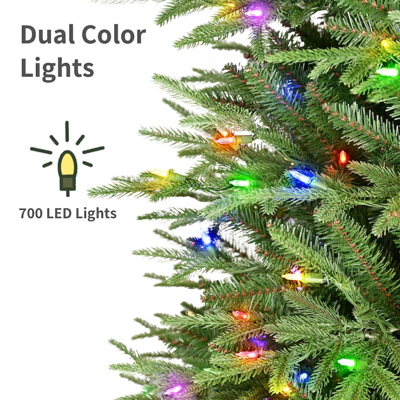 Puleo International 7.5' Pre-Lit Artificial Fraser Fir Slim Tree with 700 Dual-Color LED Lights