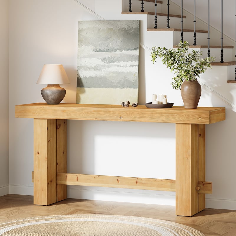 63" Long Console Table with Wooden Entryway Table for Living Room - Large - Brown