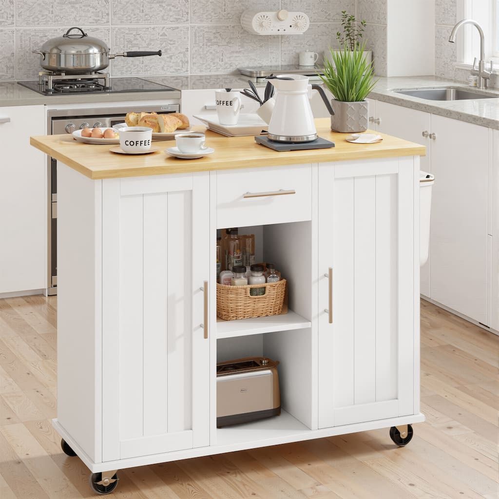 2-Door Kitchen Island with Drawer & Drop Leaf - Mobile Storage Cart