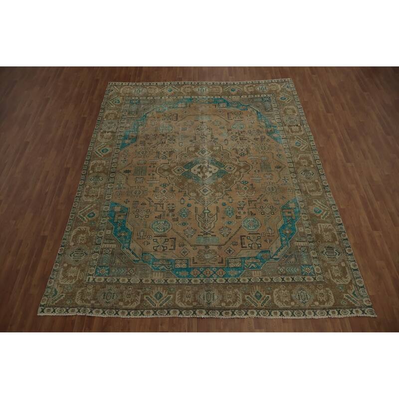 Hand Knotted Oriental 100% Wool Carpet Traditional Medallion Peach Tabriz Area Rug - 12' 3'' X 9' 9''