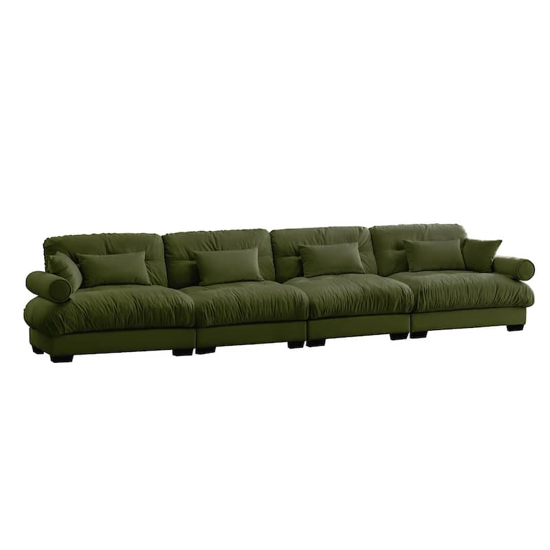 166" Velvet 4-Seater Sofa, Bolster Arms and High-Resilience Cushions