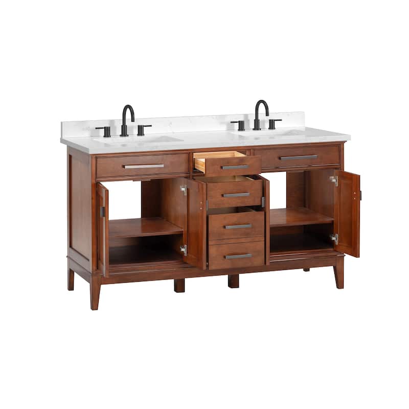 Madison 60 in. Double Sink Bathroom Vanity with Engineered Stone Top - 61" x 22"D x 35"H
