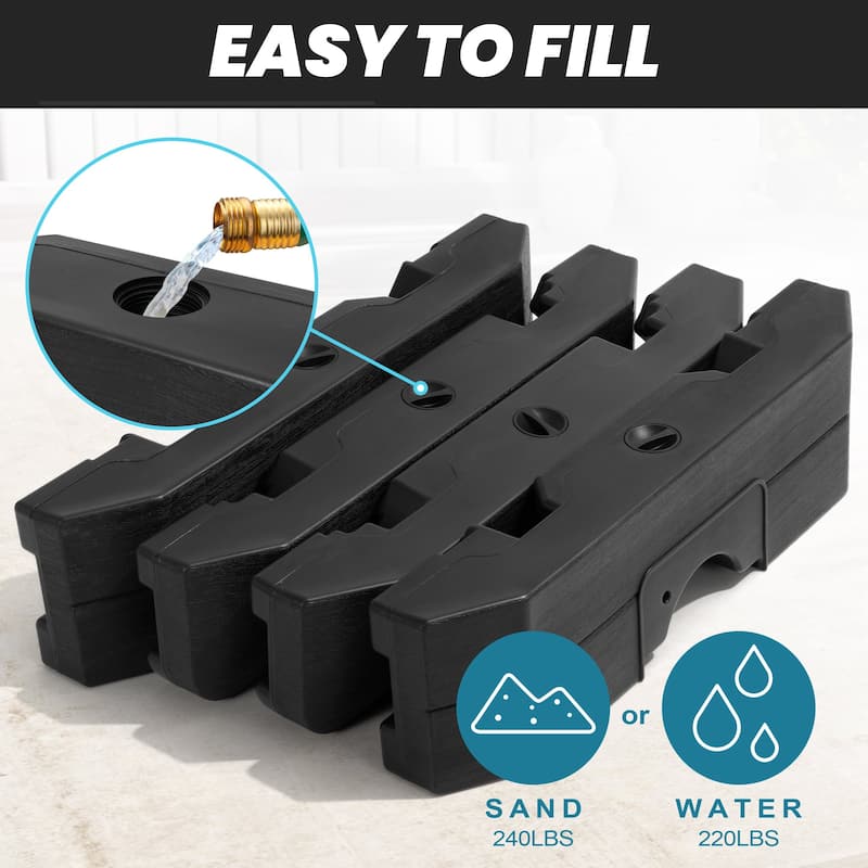 9 x11 FT Cantilever Patio Umbrella with Weighted Base, Double Canopy & LED Lights