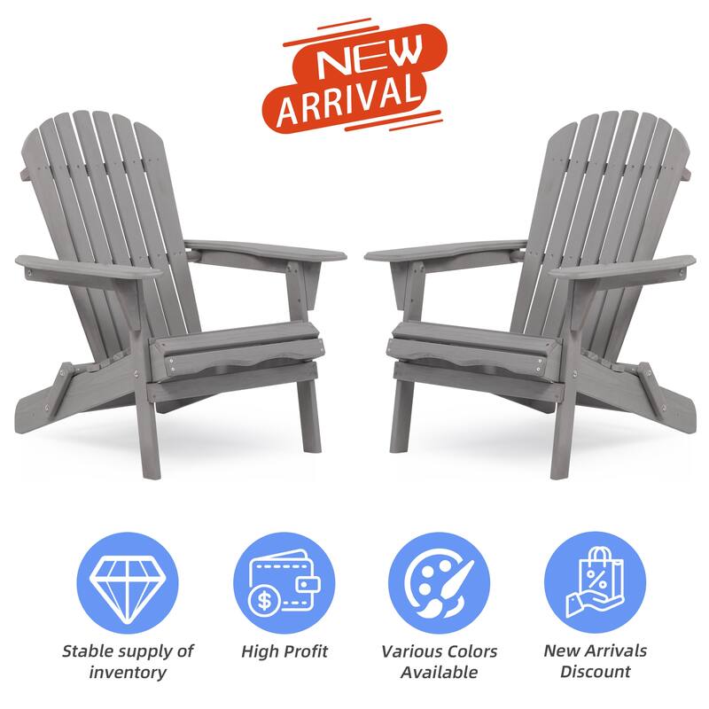 36" H Grey Outdoor Solid Cedar Wood Folding Adirondack Chair/Lounge Patio Chair Set of 2 for Garden, Lawn, Backyard