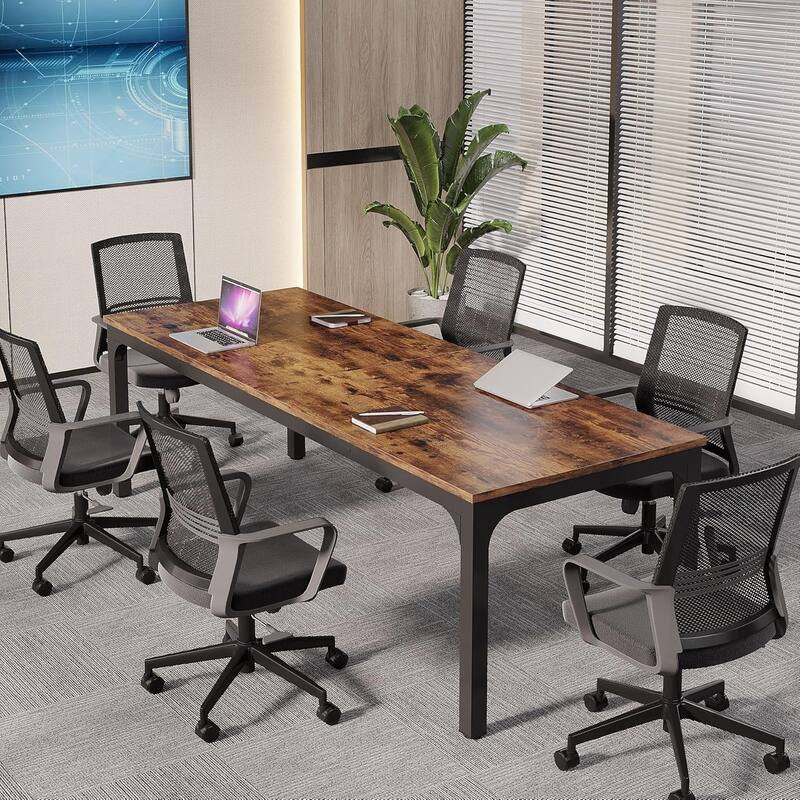 78.74" Large Rectangle Conference Table/Desk, Modern Seminar Meeting Table, Business Tables for Boardroom & Office - Black+Brown