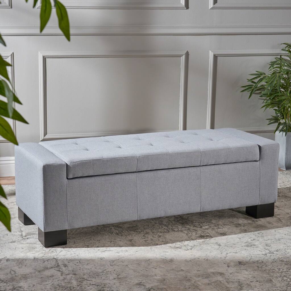 Storage Bench Upholstered Seat, End of Bed Bench Ottoman