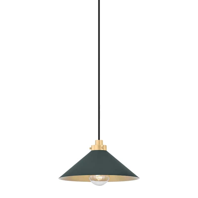 Hudson Valley Lighting MDS1401 Clivedon 12" Wide Pendant - Aged Brass / Soft Studio Green