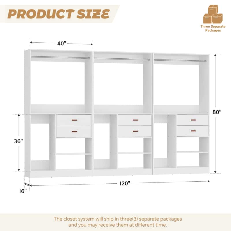 40'' Large Closet System with Shelves and 2 Drawers, Freestanding Closet Organizer with Hanging Rods