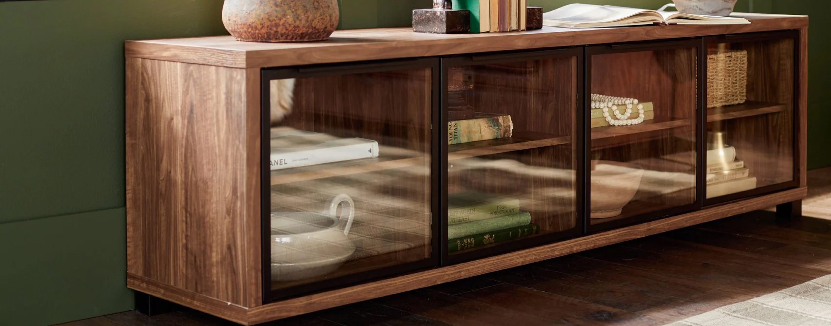 Brown woodgrain entertainment center with glass doors. Entertainment elevated - TV stands & more up to 30% off. Shop now.