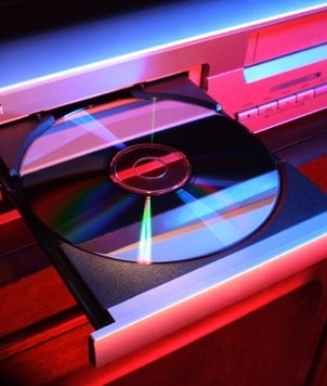 Blu ray player with a disc in the open tray