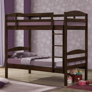 Bunk beds in a purple bedroom