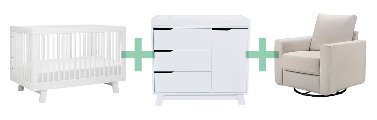 Baby Nursery Essentials Three baby nursery essentials; a crib, a changing table, and baby glider