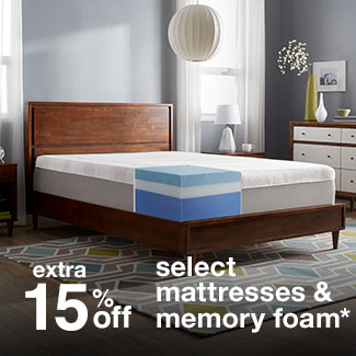 extra 15% off select mattresses & memory foam*