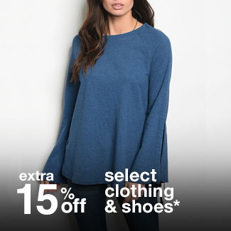 extra 15% off select clothing & shoes*
