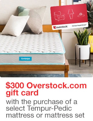 $300 Overstock.com gift card with the purchase of a Select Tempur-Pedic mattress or mattress set