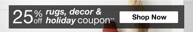 25% off Rugs, Decor, and Holiday Coupon**