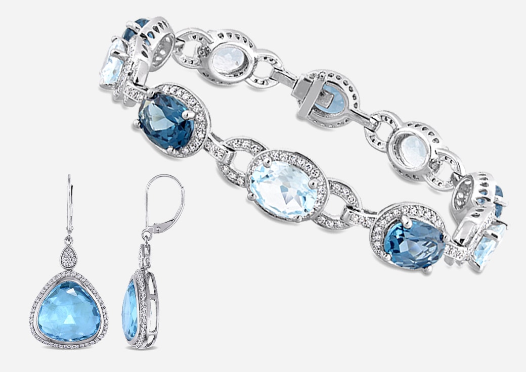Blue stone and diamond earrings and bracelets