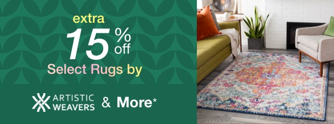 extra 15% off select Rugs by Artistic Weavers & More*