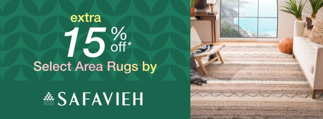 extra 15% off select Area Rugs by Safavieh*	