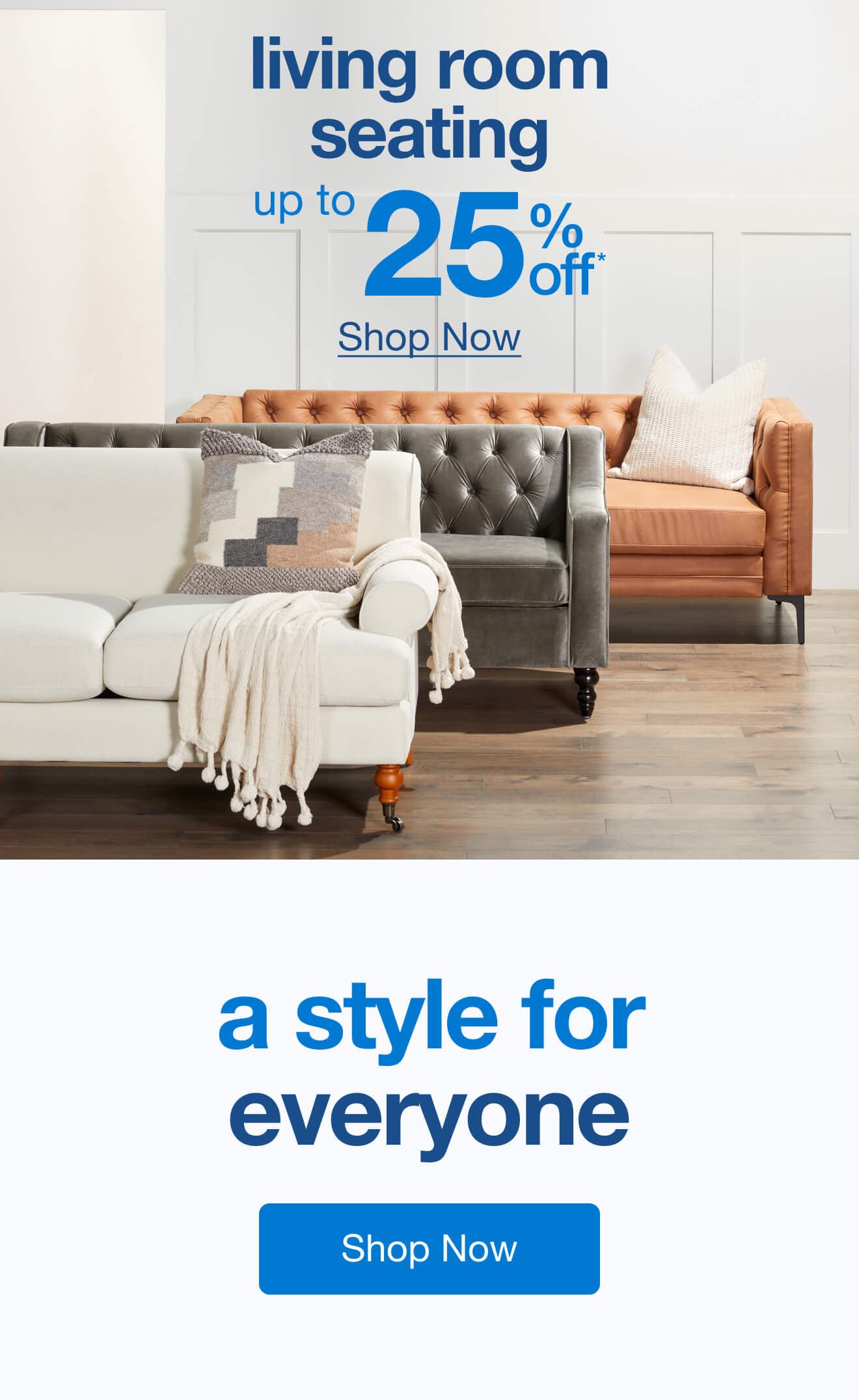 Up to 25% Off* Living Room Seating — Shop Now!