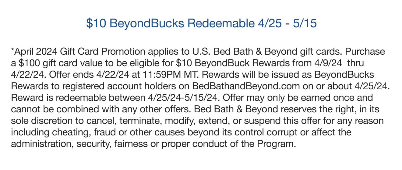 Get $10 in beyondbucks when you purchase $100 or more in gift cards