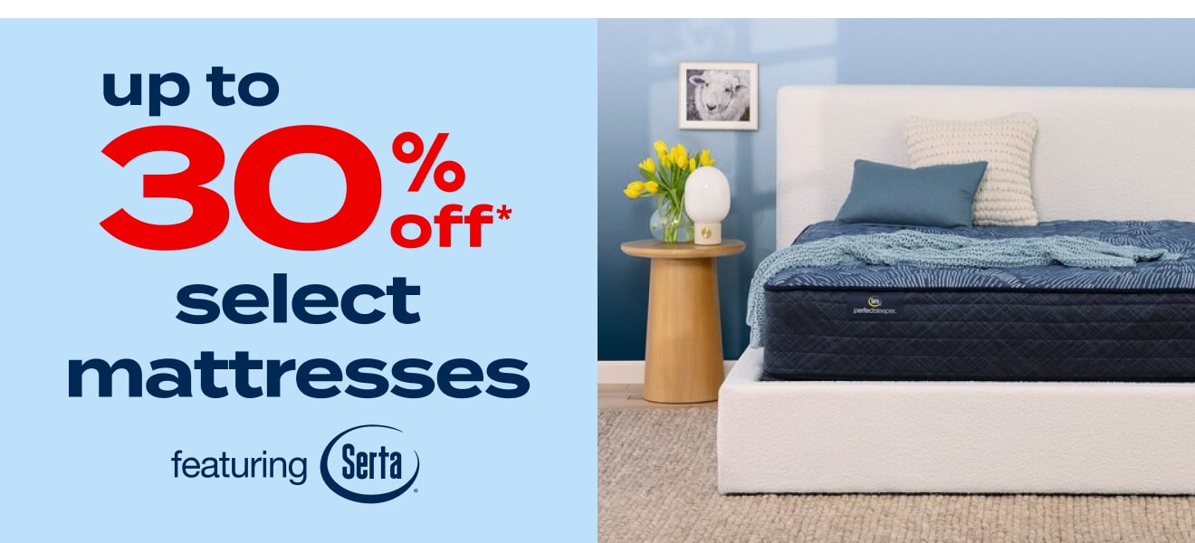 Up to 30% off Select Mattresses featuring Serta