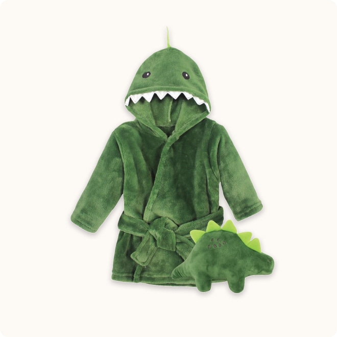 Hudson Baby Infant Boy Plush Bathrobe and Toy Set, Dinosaur