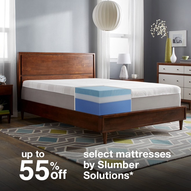 up to 55% off select mattresses by Slumber Solutions*