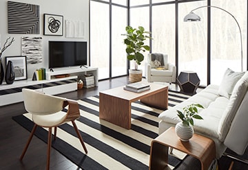 Living room with modern, clean-lined furniture