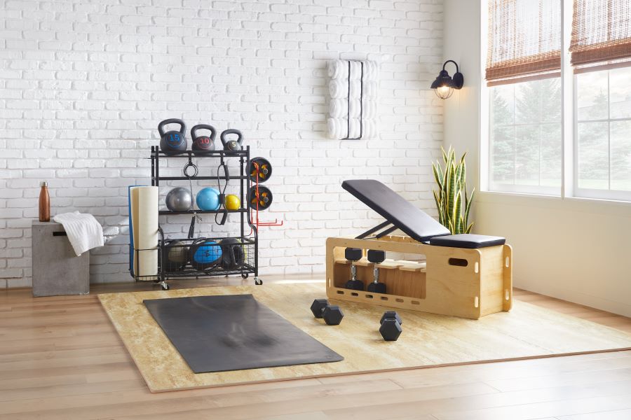 Home gym with weight set