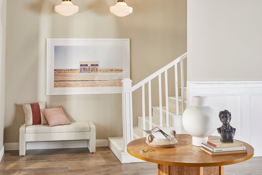 Decorated entryway with stairwell