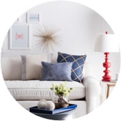 Sofa and end table decorated in coastal style