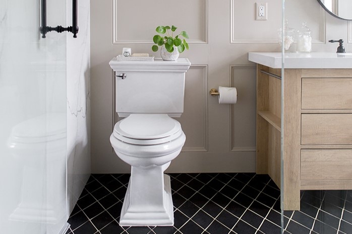 Bathroom with toilet and toilet paper