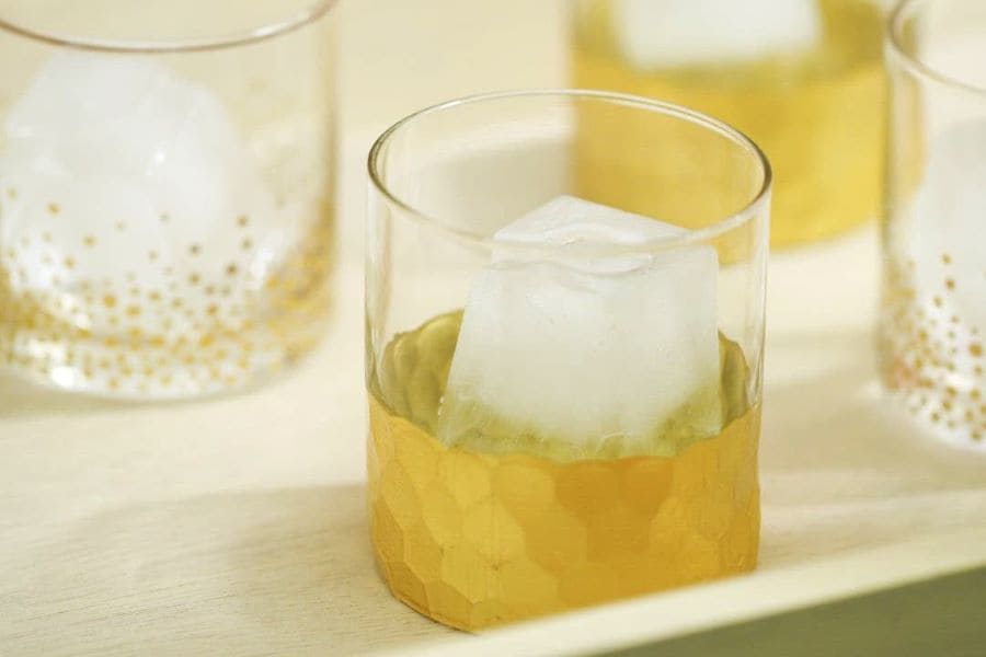 Closeup of a glass with ice in it