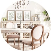 French country dining room with a white dining set and a chandelier