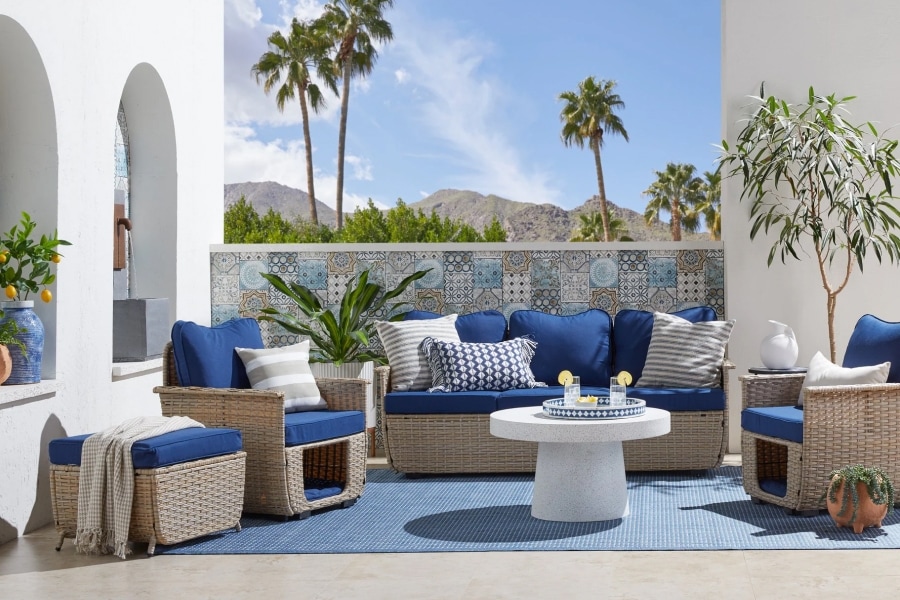 Blue Cushion Outdoor Seating Set