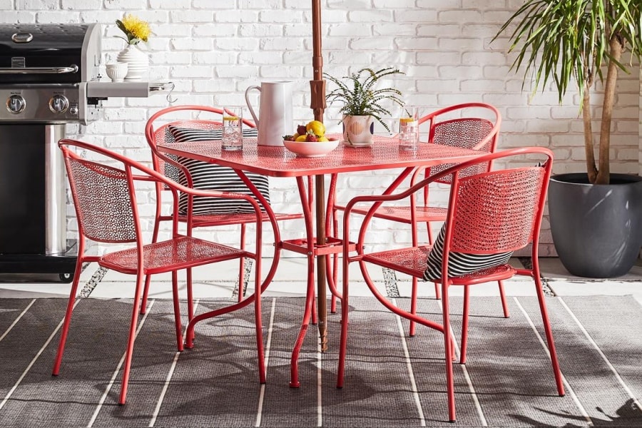 Red Finish Iron Patio Dining Set
