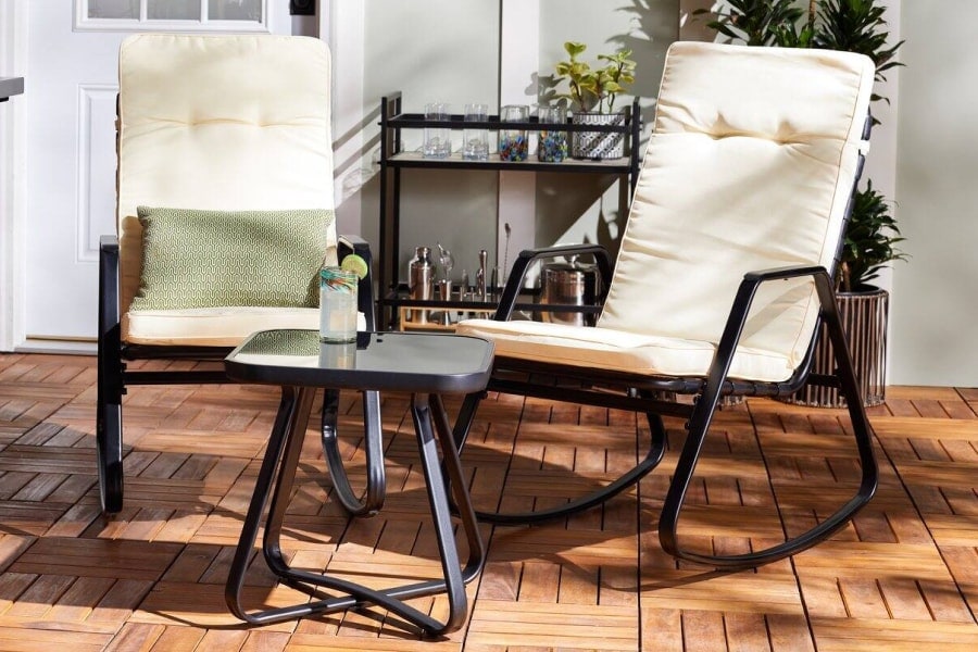 Black Steel Seating Set with Cream Cushions